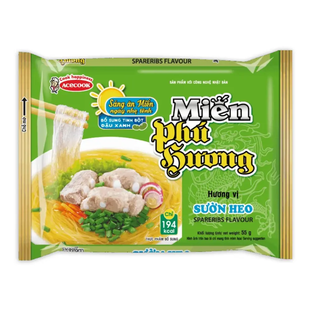 Miến Phú Hương, Hương Vị Sườn Heo, Instant Glass Noodles, Pork Spare Rip Flavor (55g) - ACECOOK